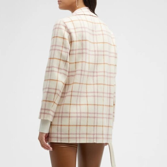 THEORY 'Clairene-Autumn Double' Wool-Blend Open-Front Plaid Jacket, Ivory Multi - Picture 2 of 3